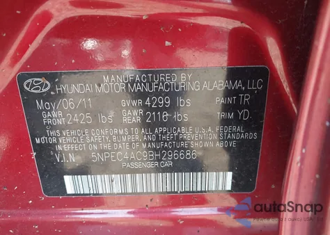 2011 Hyundai Sonata Limited from USA, damaged, VIN 5NPEC4AC9BH296686